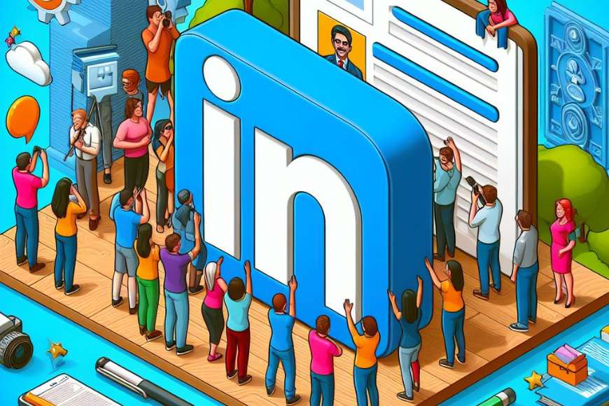 Professionals_Networking_on_LinkedIn_Diverse_Group_Engaging-with_the_Iconic_LinkedIn-Logo_in_a_vibrant_Colorful_Illustrated_World